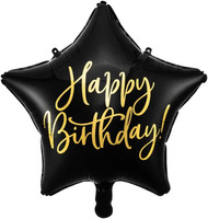 Folienballon Geburtstag 'Happy Birthday' – Sternballon Schwarz Gold