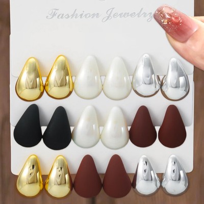 Water Drop Stud Earrings Multicolor Smooth Push Back Womens Jewelry 6PCS