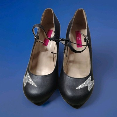 Black Drag Faux Leather Silver Glitter Pleaser Shoes UK Size 10