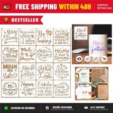 16Pcs Inspirational Word Stencils for Painting, Reusable PET Quote Stencil Kit