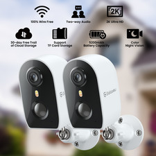 2 Pack Wireless 2K Battery Powered Wifi Security Camera Outdoor Human Detection