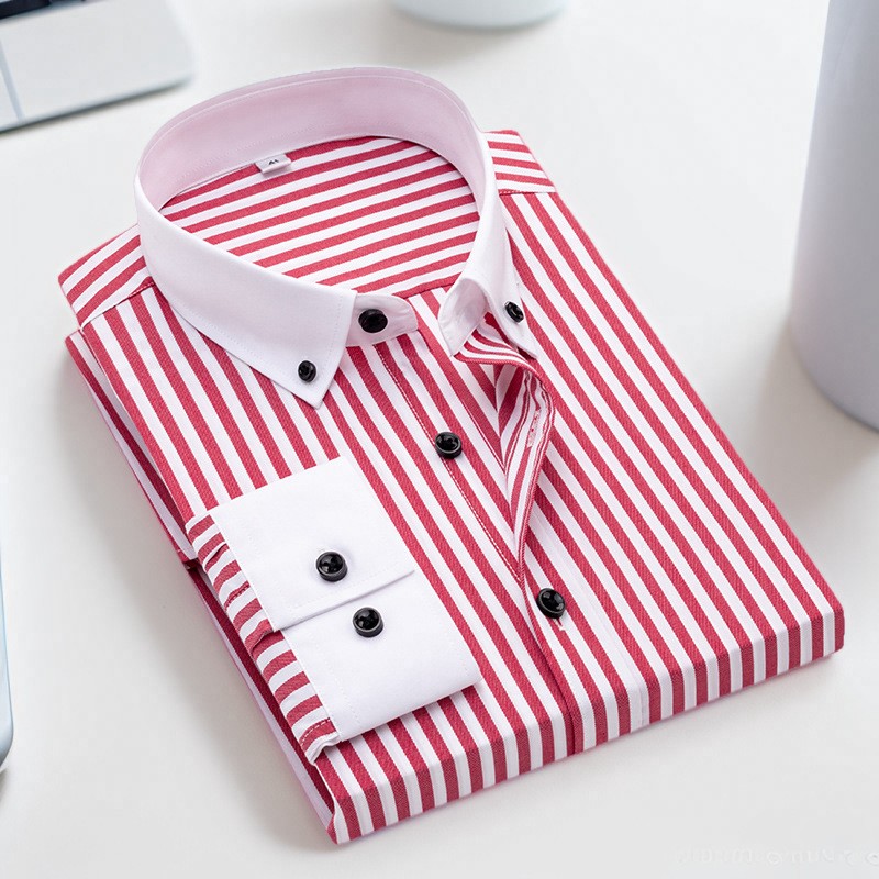 New Mens Dress Shirts The White Collar Luxury Business Striped Formal  Shirts Top