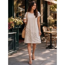Adrianna Papell Sheath Dress Women’s Size 8 Ivory Cap Sleeves Stretch Floral