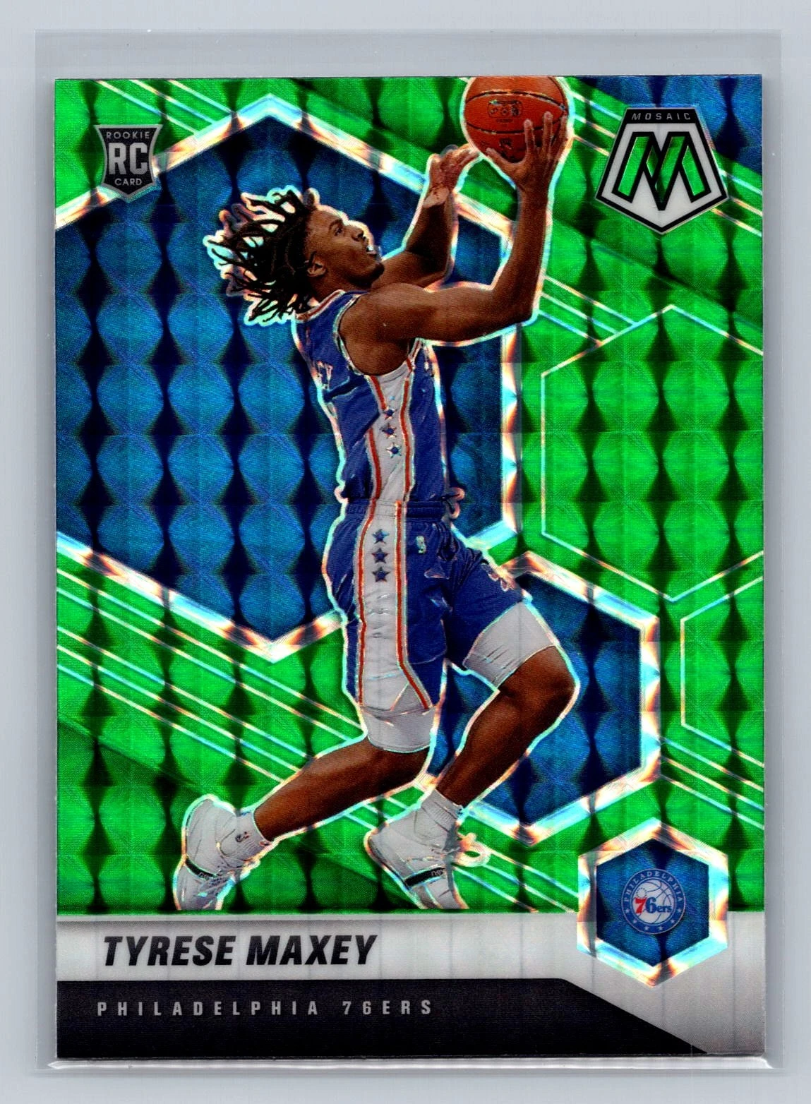 2020-21 Panini Mosaic #203 Tyrese Maxey Mosaic Green