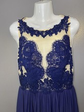 Sherri Hill Dress Womens 8 Blue Lace Illusion Bodice Open Back Maxi Formal Prom