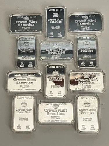 Crown Mint Beauties Art Bars, Complete Set 12 each BU .999 uncirculated