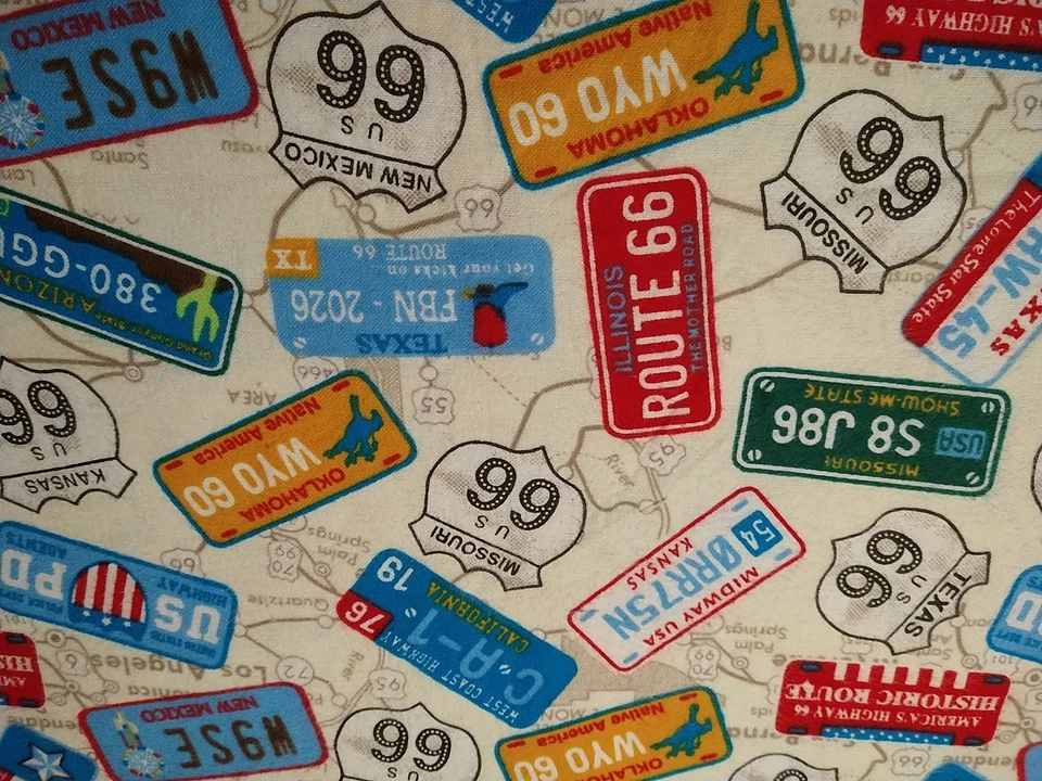 Route 66 Vintage Maps License Plates Snuggle Cotton Flannel Fabric 15x43 - Image 3 of 4