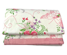 Vtg New Blanket Twin/Full Acrylic Blend Pink White Garden Satin Edge Cottagecore