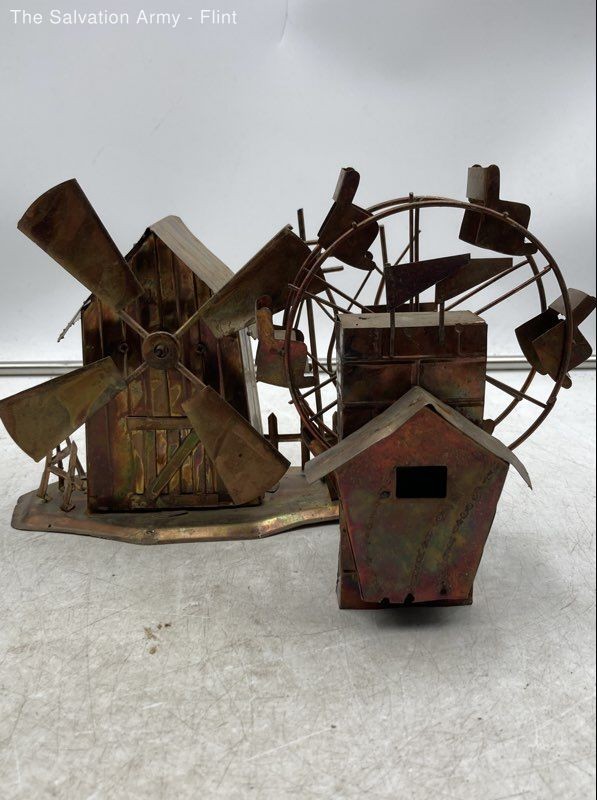 Berkley Design Copper Windmill Wheel Music Box With Movable Parts Lot Of 2