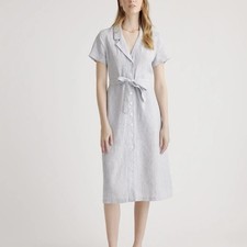 Quince European 100% Linen Button Front Midi Shirt Dress XL Blue Pinstripe NWT