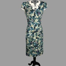 Principles Cap Sleeve Green Mix Straight Dress Uk 14 Occasional Casual