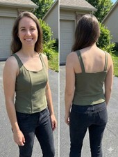 Vintage Wild U.S.A. Olive Green Corset Tank Top Structured Boning 90s Y2K Large