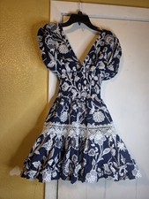 Walmart Women's Short Flare Dress Size Xs Navy Blue/ White Elastic Waist