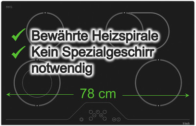 Glaskeramik Kochfeld Autark 80cm Timer Touchcontrol Bräterzone Elektro rahmenlos