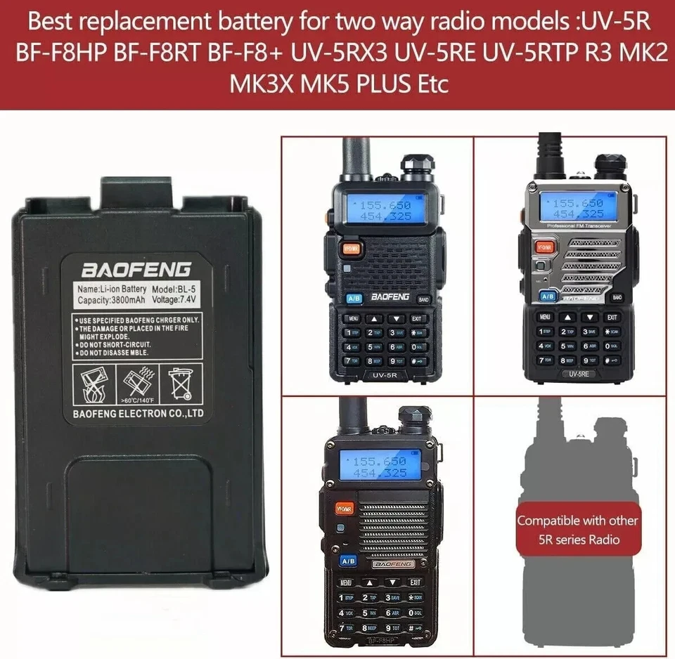 Original Baofeng 3800mAh Extended Battery for UV-5R UV5R Plus BF-8F Series Radio - Image 4 of 4