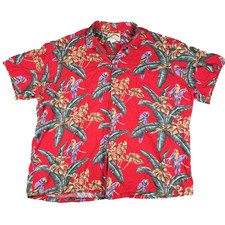 Camicia hawaiana vintage Paradise Found Magnum PI uomo XXXL rosso viola pappagallo 3XL