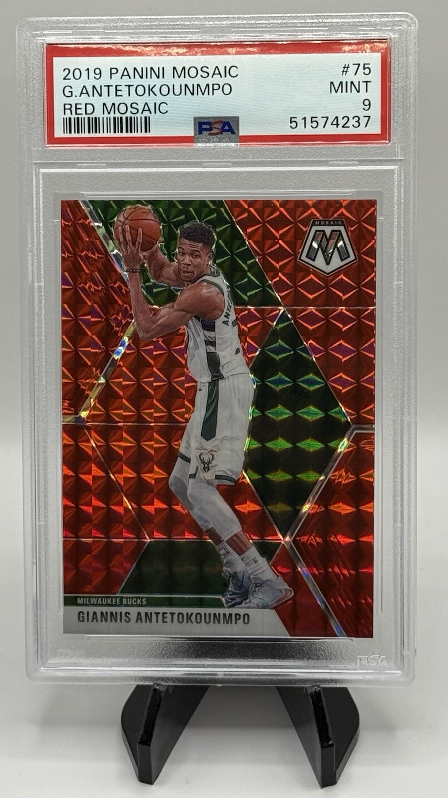2019-20 Panini Mosaic Giannis Antetokounmpo Red Prizm #75 PSA 9 Bucks