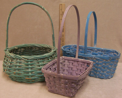 3 BASKETS PURPLE BLUE GREEN RUSTIC styles in Different shapes and sizes