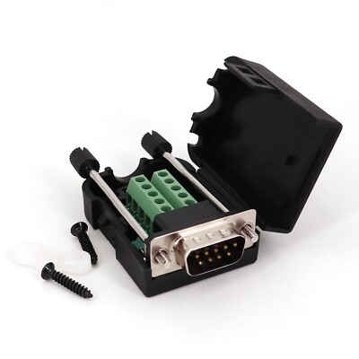 D-SUB DB9 Male Black Cover 9Pin Plug Breakout Terminals Screw Type Connector