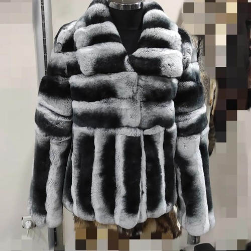 Cappotto di vera pelliccia di coniglio donna Rex invernale pelliccia cincillà giacca collo rovesciato - Foto 1 di 4