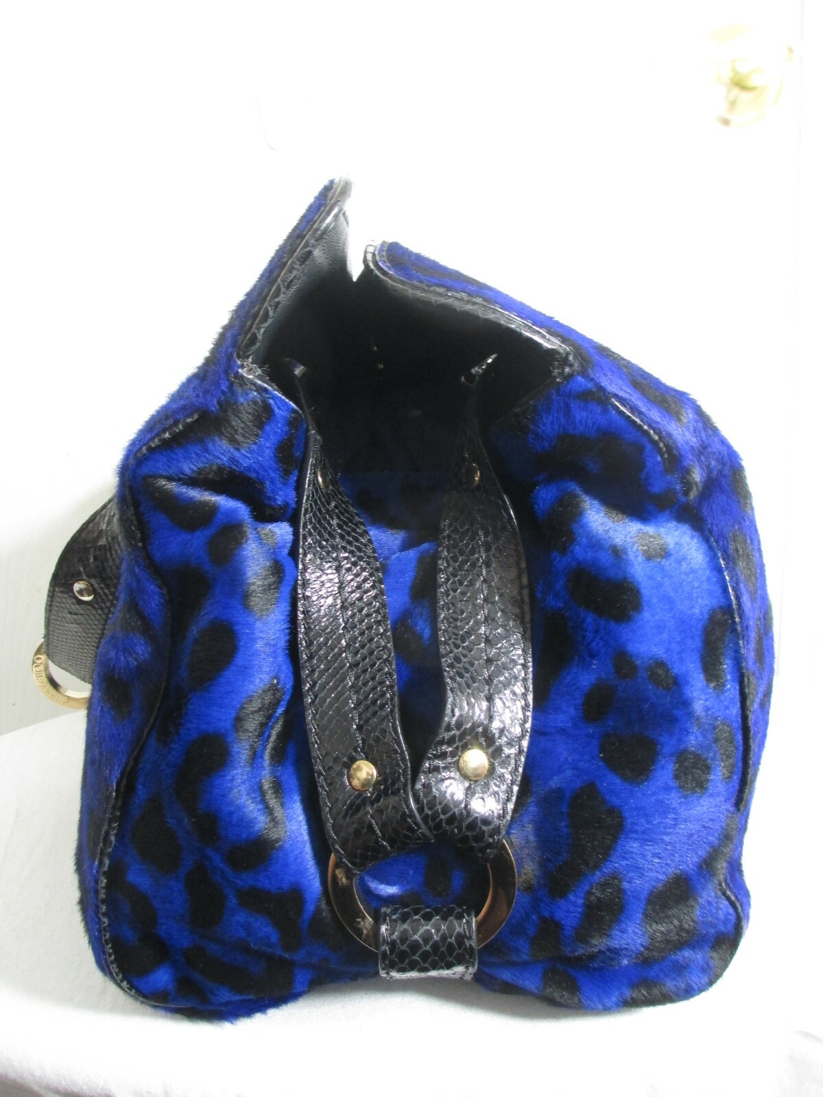 JIMMY CHOO ODETTE COBALT LEOPARD PRINT PONY HAIR LARG… Gem