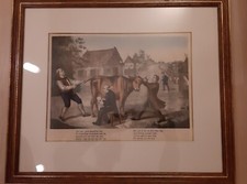 Kupferstich Bild "Der Advokat melkt die fette Kuh" im Glas-Rahmen