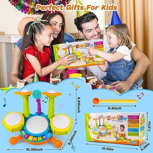 Kids Drum Set for Toddlers 1-3 Musical Baby Toys for 1 Year Old Boy Gifts - Picture 6 of 7