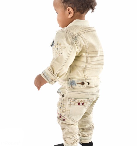 Toddler's 8IGHTH DSTRKT bleached cream denim jacket with embroidery and studs - Picture 12 of 12