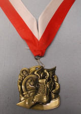 high relief track gold medal wide red/grey neck ribbon 2 1/2" size