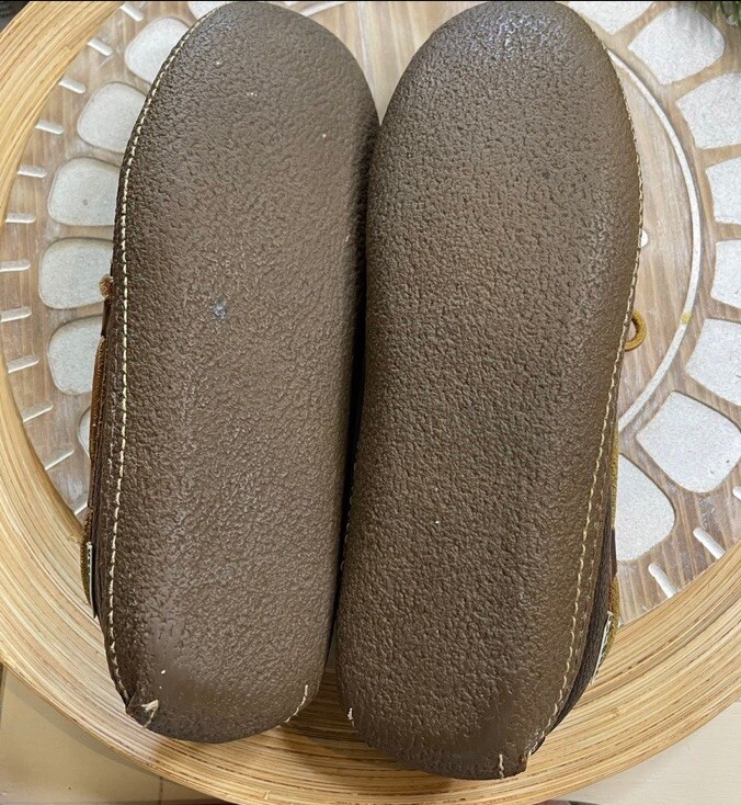 SAOLA Ciabatte uomo LL Bean pelle doppia suola taglia 9 mocassino foderato shearling marrone