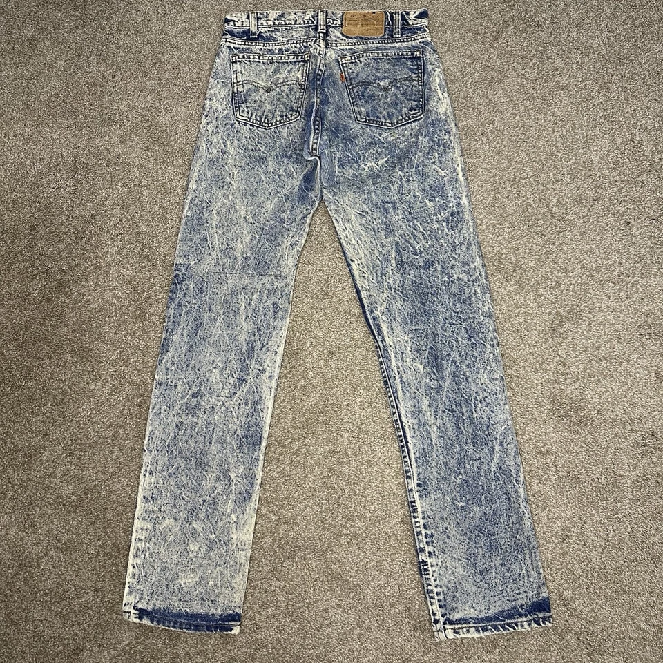 Jeans vintage Levi's 513 para hombre 30x34 (etiqueta 31x34) lavado ácido denim EE. UU. pestaña naranja Foto 2 de 4