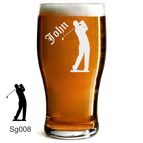 PERSONALISED 1 PINT TULIP BEER/ LAGER GLASS LASER ENGRAVED WITH GOLF DESIGN GIFT - Picture 8 of 10