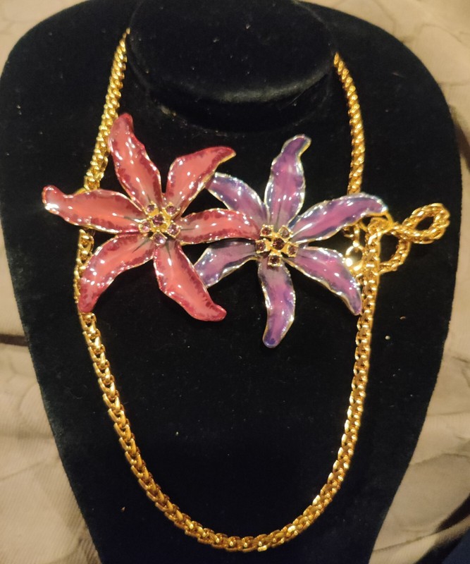 Kenneth lane Double Purple Lily Flowers  necklace 24'inches