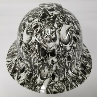 NEW FULL BRIM Hard Hat custom hydro dipped 2 HORNED BEAST WHITE KILLER