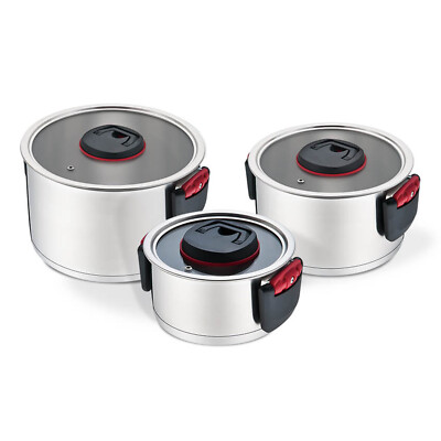 Set 11 pezzi di pentole barazzoni in acciaio inox 18/10lucidato a specchio , set camping impilabile con scolapasta