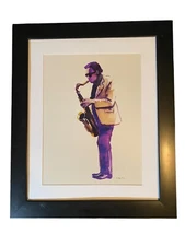 Saxaphone Player Watercolor Painting by Jeeyun Lee Framed 23 1/2 x 19 1/4