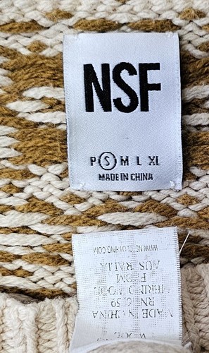 NSF Beige Elsa Intarsia Distressed Crew Neck Boyfriend Sweater Sz S - Picture 6 of 6