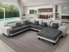 S150B 5-Piece Modern Two-Tone Gray Microfiber Fabric Sectional Sofa Set
