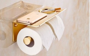 Space Aluminum Toilet Paper Holder With Shelf Gold Black Toll