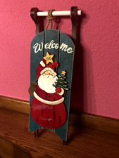 Deko Schlitten Holzfarbig bemalt 46 cm lang Hingucker NEU Welcome Schild top