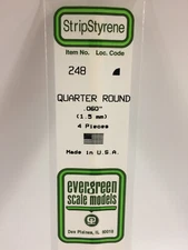 NEW Evergreen Scale Models #248 Quarter Round Styrene .060 x 14 in 4 Pk