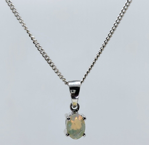 925 Sterling Silver Opal Gemstone Pendant Necklace For Women And Girls