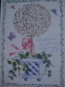 UNUSED vintage greeting card By Deborah LeLait BIRTHDAY Laser-Cut Rose Tree