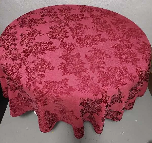 72" Round Target Solid Red On Red Print Cloth Tablecloth Berries Chysanthenum Pi - Image 3 of 4