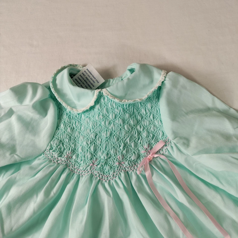 Vestido vintage Polly Flinders bebê tamanho 18 meses azul-petróleo - Imagem 4 de 4