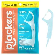 Plackers Twin-Line Dental Flossers, Cool Mint Flavor- 75 count