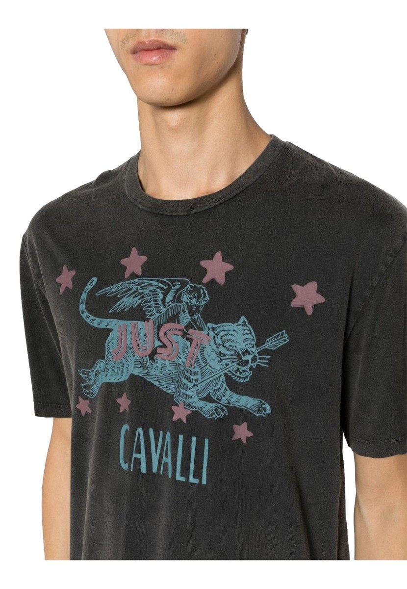 NWT JUST CAVALLI BLACK T-SHIRT WITH PRINT 76OAHE04 CJW13 | eBay