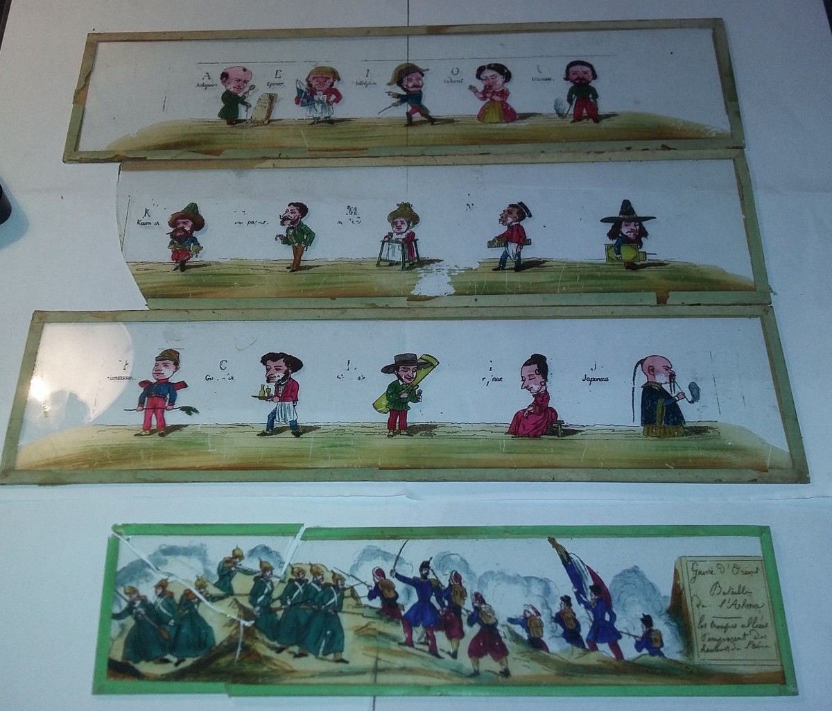 6 Plaques XIXe Pour Lanterne Magique – Illustrations Enfantines – 10x3 – Très Bon état