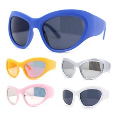 Oversized Sporty Wrap Color Mirror Trendy Thick Plastic Sunglasses