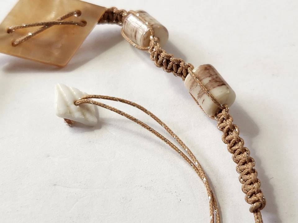 Lot of 3 Adjustable String Bracelets Natural Stone Wood Shell Nature Beach Boho - Image 3 of 4